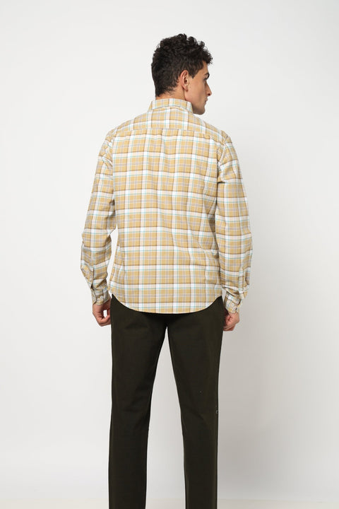 ELARIO Light Khakhi Checkered Shirt - Shirt - 250330978