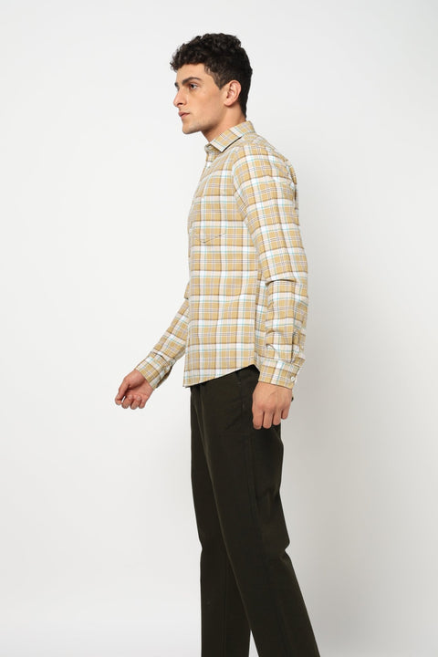 ELARIO Light Khakhi Checkered Shirt - Shirt - 250330978