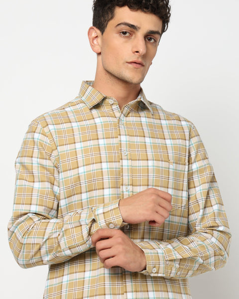 ELARIO Light Khakhi Checkered Shirt - Shirt - 250330978