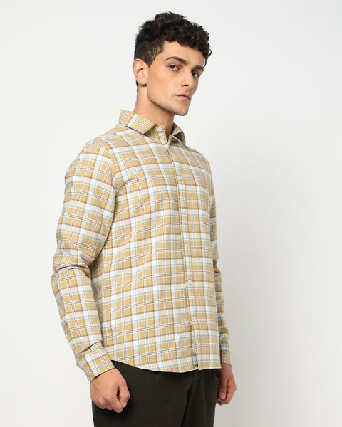 ELARIO Light Khakhi Checkered Shirt - Shirt - 250330978