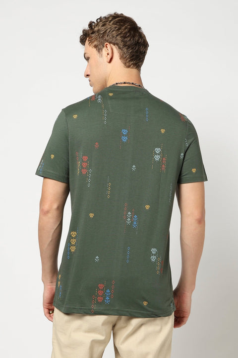 Forest Green All Over Printed T Shirt - T Shirts - 230730611