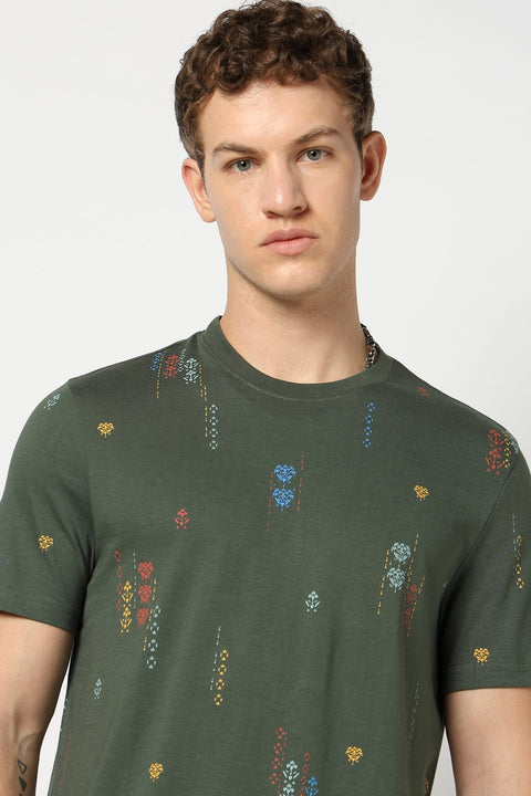 Forest Green All Over Printed T Shirt - T Shirts - 230730611