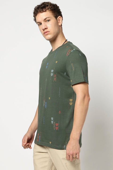 Forest Green All Over Printed T Shirt - T Shirts - 230730611