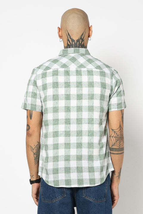GREEN BUFFALO CHECKERED HALF SLEEVE SHIRT-Shirts - 250631452