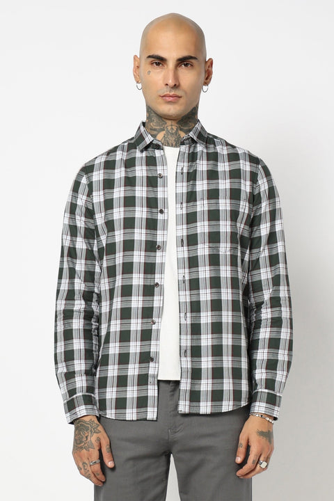GREEN CHECKERED FULL SLEEVE TAILORED FIT SHIRT-Shirt - 250731692