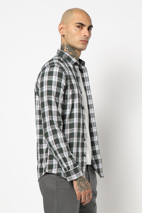 GREEN CHECKERED FULL SLEEVE TAILORED FIT SHIRT-Shirt - 250731692