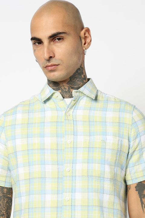 GREEN CHECKERED HALF SLEEVE SHIRT-Shirt - 250731886