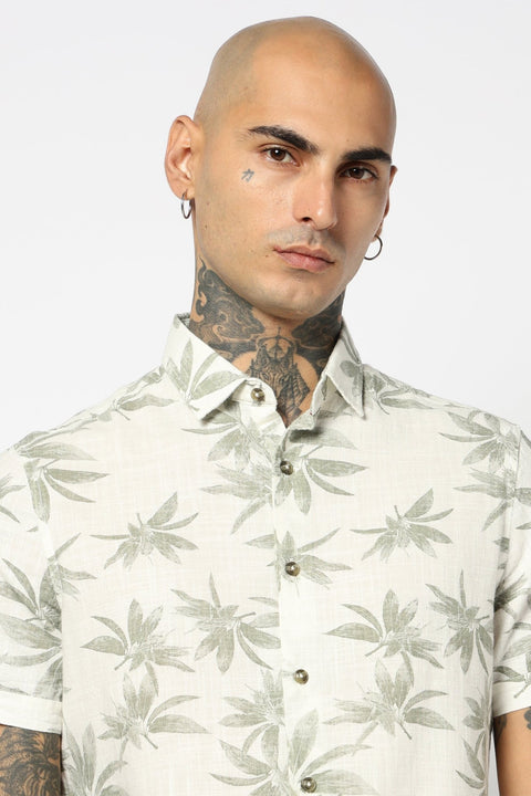 GREEN LEAF PRINTED HALF SLEEVE SHIRT-Shirts - 250531398