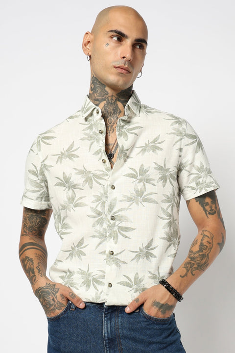 GREEN LEAF PRINTED HALF SLEEVE SHIRT-Shirts - 250531398