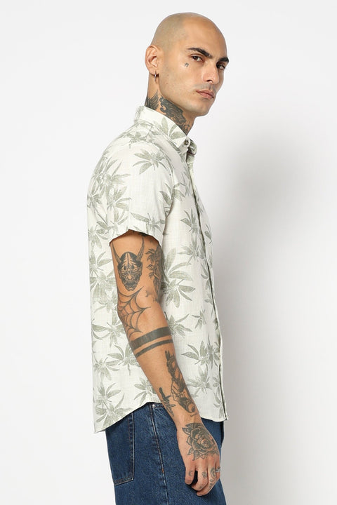 GREEN LEAF PRINTED HALF SLEEVE SHIRT-Shirts - 250531398