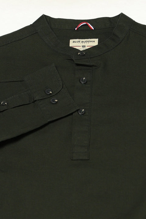 Green Solid Cotton Kurta Shirt - Kurta - 240120036
