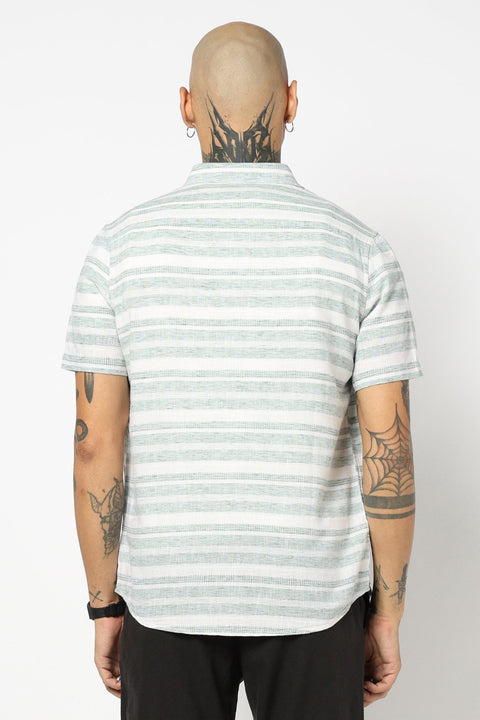GREEN STRIPED HALF SLEEVE SHIRT-Shirts - 250631572