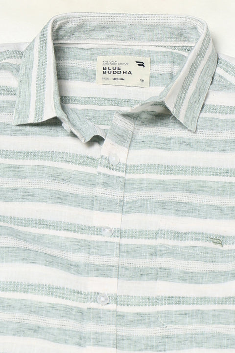 GREEN STRIPED HALF SLEEVE SHIRT-Shirts - 250631572