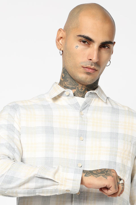 GREY CHECKERED LINEN SHIRT-Shirt - 250731792