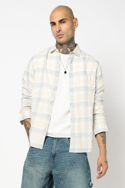 GREY CHECKERED LINEN SHIRT-Shirt - 250731792