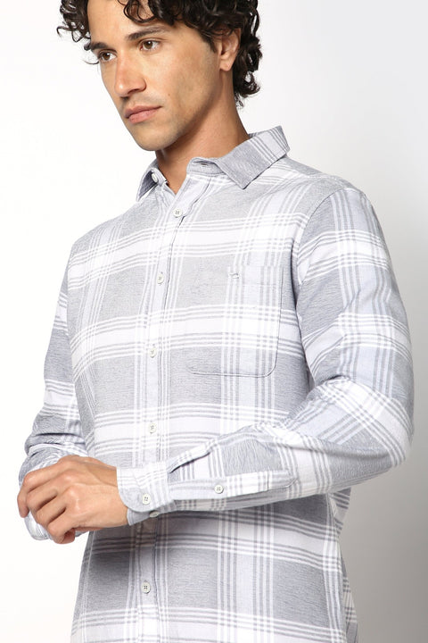 Grey Cotton Checks Shirt - Shirt - 241129639
