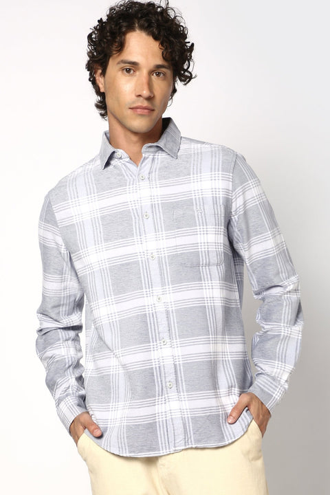Grey Cotton Checks Shirt - Shirt - 241129639