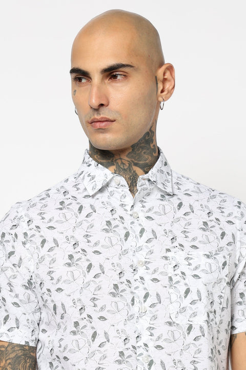 GREY FLORAL PRINTED HALF SLEEVE SHIRT-Shirt - 250731837
