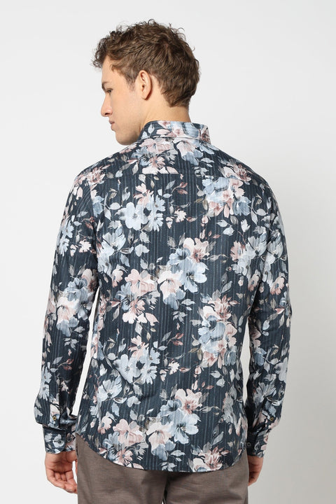 Grey Floral Printed Shirt - Shirts - 241230157