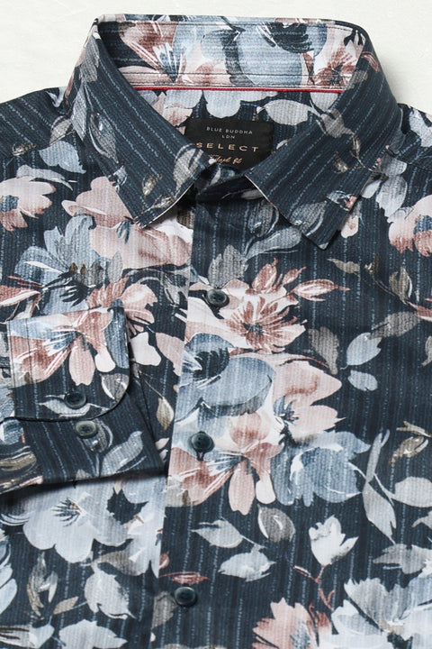 Grey Floral Printed Shirt - Shirts - 241230157