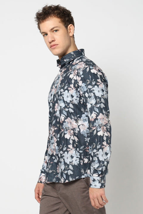 Grey Floral Printed Shirt - Shirts - 241230157