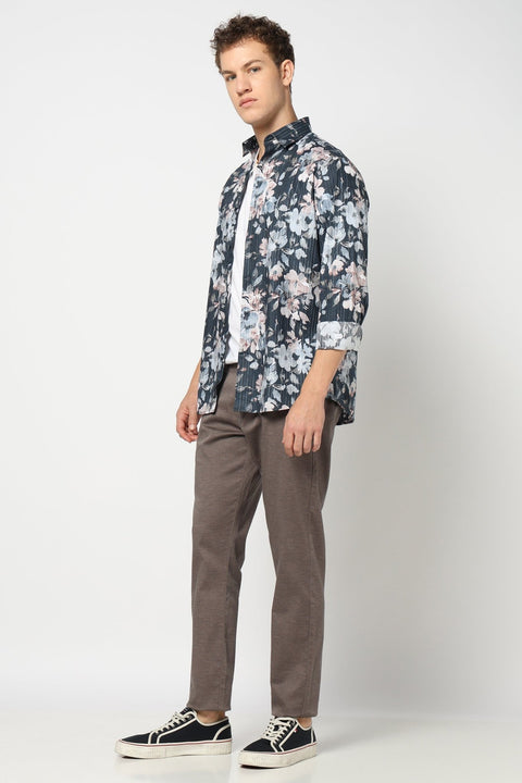 Grey Floral Printed Shirt - Shirts - 241230157