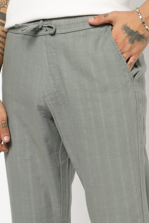 GREY LINEN TRAVELLER FIT TROUSER - Trousers - 250840979