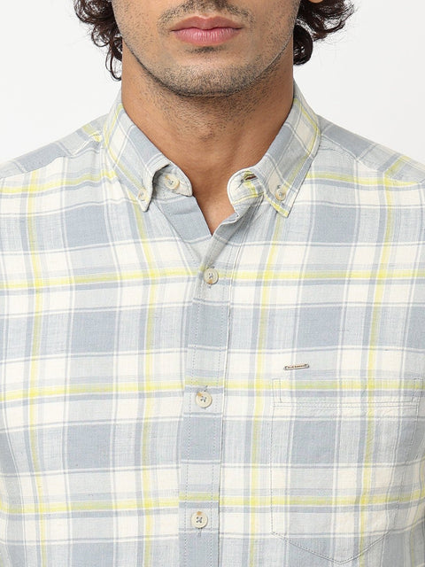 Grey Plaid Cotton Shirt - Shirts - 230424662