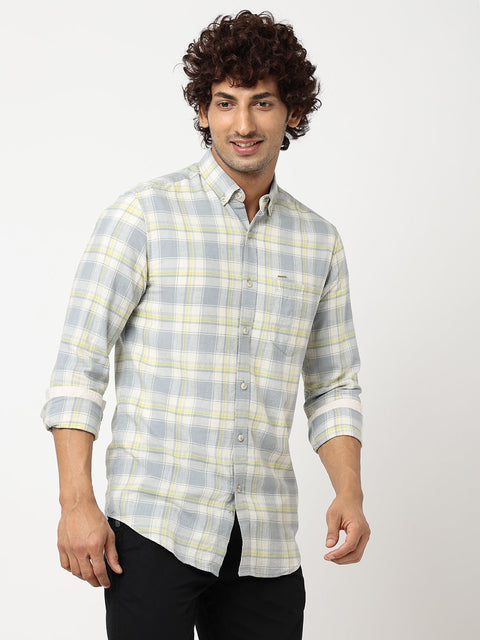Grey Plaid Cotton Shirt - Shirts - 230424662
