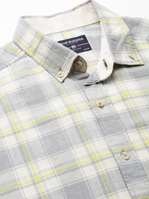 Grey Plaid Cotton Shirt - Shirts - 230424662