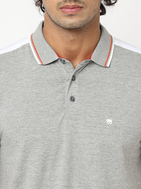 Grey Polo Collar T-shirt - T-Shirt - 230530507