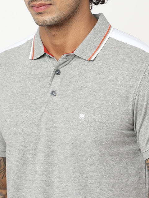 Grey Polo Collar T-shirt - T-Shirt - 230530507