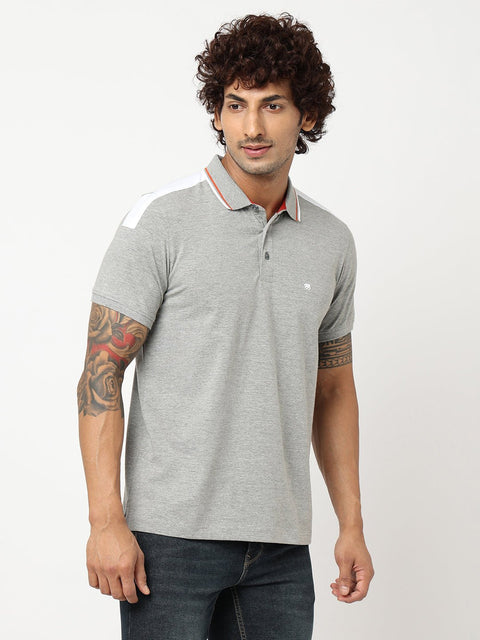 Grey Polo Collar T-shirt - T-Shirt - 230530507
