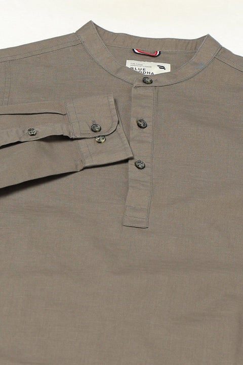 Grey Solid Cotton Kurta Shirt - Kurta - 240126513