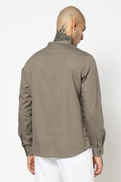 Grey Solid Cotton Kurta Shirt - Kurta - 240126513