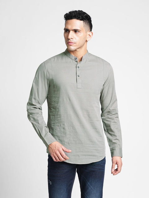 Grey Solid Cotton Kurta Shirt - Kurta - 240126513