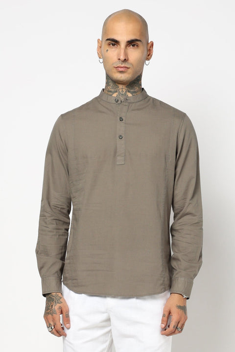 Grey Solid Cotton Kurta Shirt - Kurta - 240126513