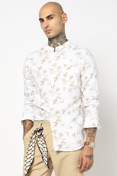 KHAKHI BOTANICAL FLORAL PRINTED SHIRT-Shirt - 250731852