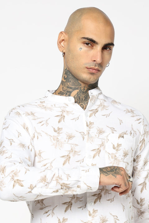 KHAKHI BOTANICAL FLORAL PRINTED SHIRT-Shirt - 250731852