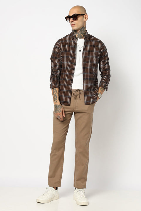KHAKHI CHECKERED FULL SLEEVE SHIRT-Shirt - 241029504