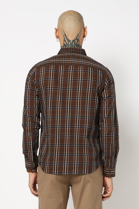 KHAKHI CHECKERED FULL SLEEVE SHIRT-Shirt - 241029504