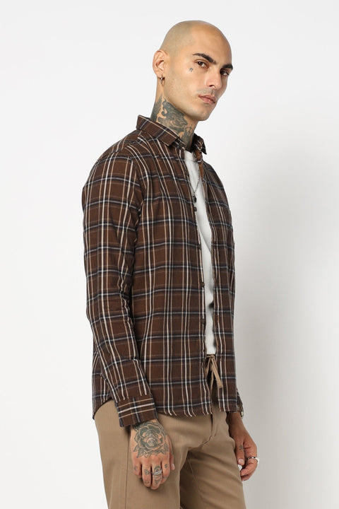 KHAKHI CHECKERED FULL SLEEVE SHIRT-Shirt - 241029504