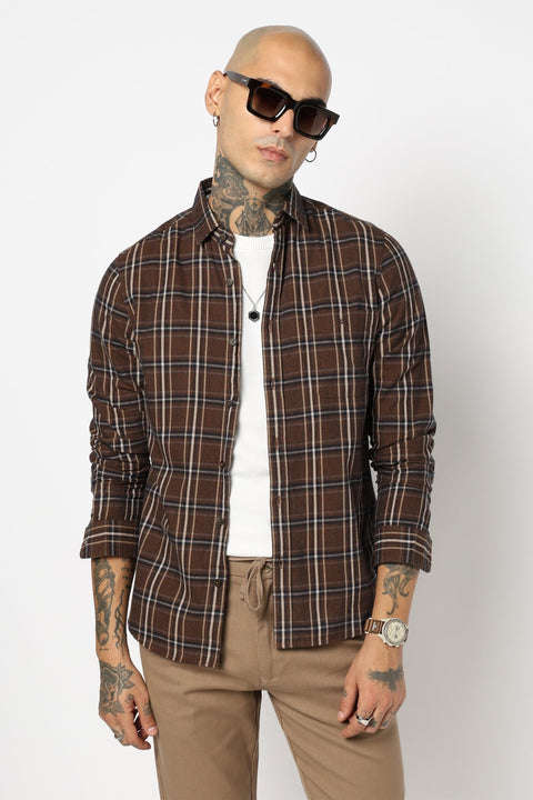 KHAKHI CHECKERED FULL SLEEVE SHIRT-Shirt - 241029504