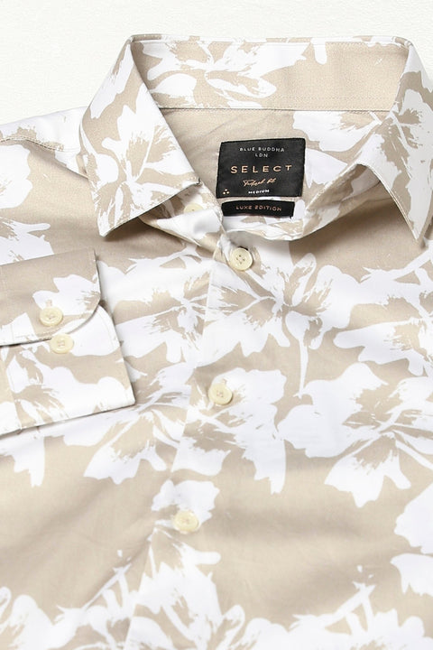 Khakhi Floral Printed Tailored Fit Shirt - Shirt - 241230182