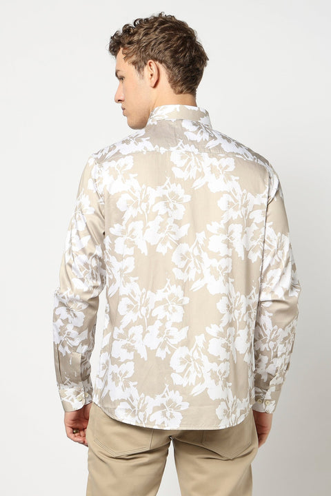 Khakhi Floral Printed Tailored Fit Shirt - Shirt - 241230182