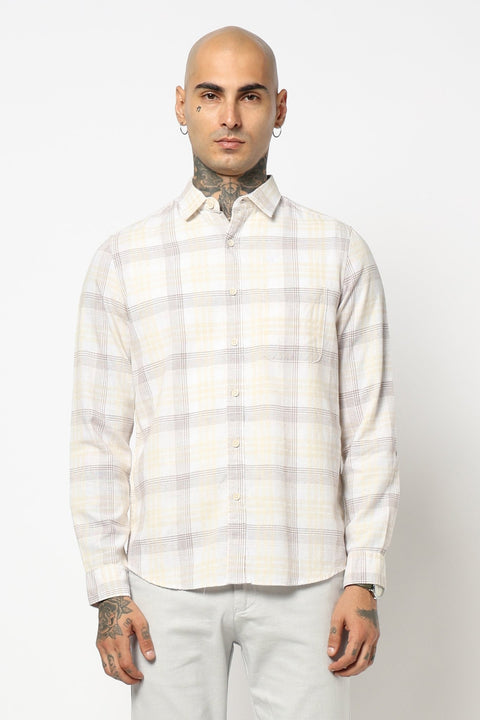 KHAKHI GLEN CHCEKERD LINEN SHIRT-Shirt - 250731797