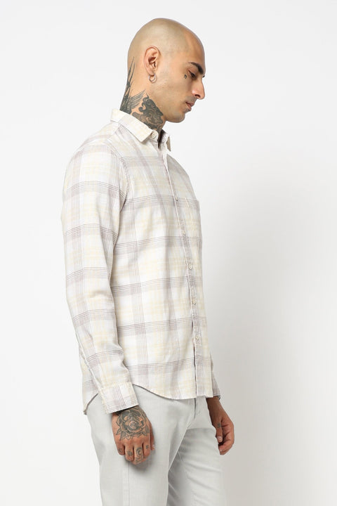 KHAKHI GLEN CHCEKERD LINEN SHIRT-Shirt - 250731797