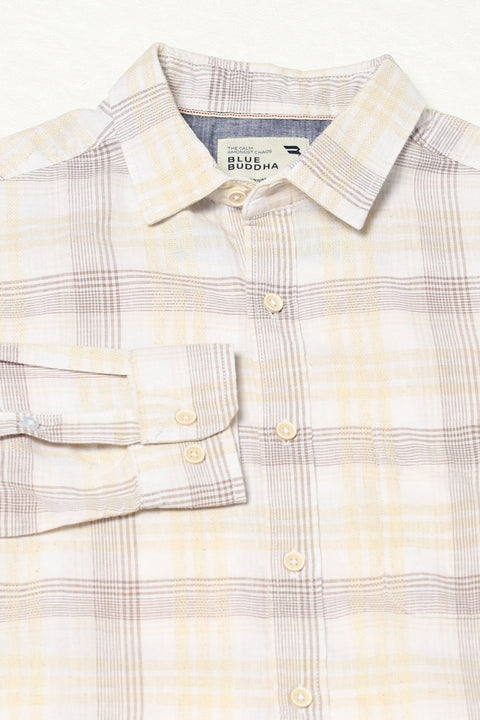 KHAKHI GLEN CHCEKERD LINEN SHIRT-Shirt - 250731797