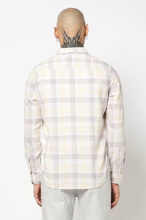 KHAKHI GLEN CHCEKERD LINEN SHIRT-Shirt - 250731797