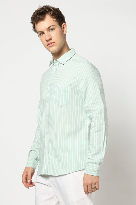 Light Aqua Stripped Full Sleeve Shirt - Shirts - 250531143